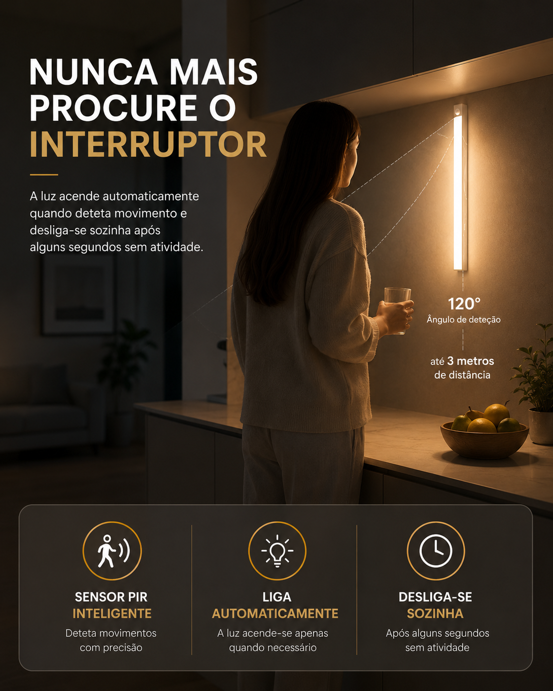 Luz LED Inteligente com Sensor de Movimento USB