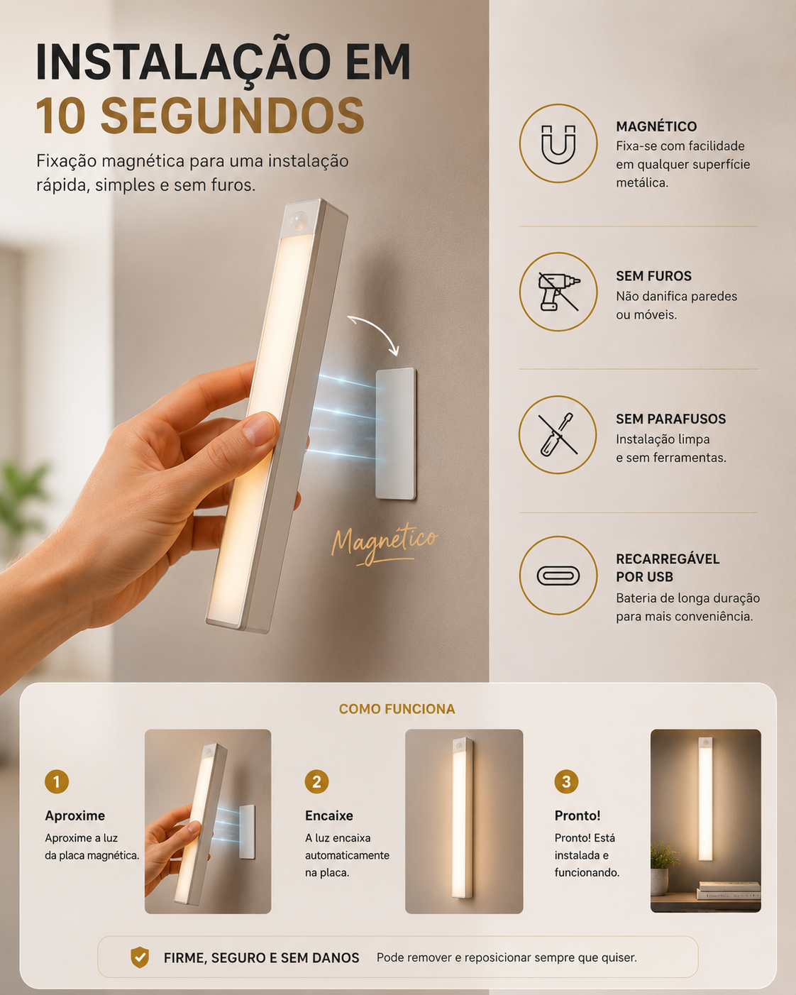 Luz LED Inteligente com Sensor de Movimento USB